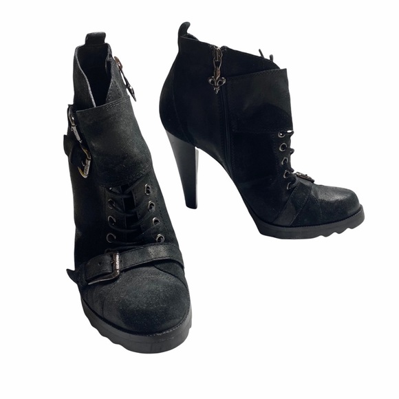Black Leather Suede Silver buckle rubber sole Boot Shoe